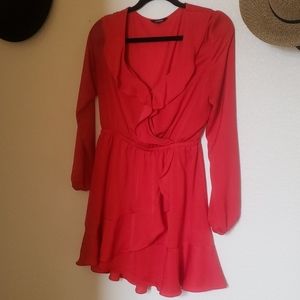 Express Red long sleeved Ruffle dress